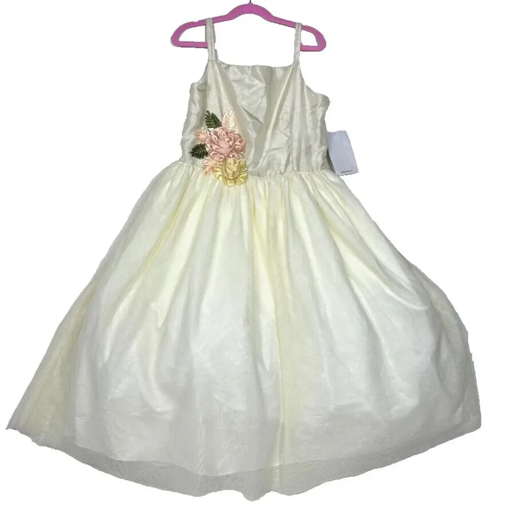 Belle Badgley Mischka Dress 16 Girls Ivory Satin Floral Accent Lined